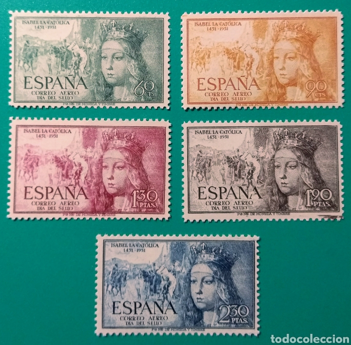 Sellos: 1951. V Cent. Isabel Cat&oacute;lica. Ed.1097/1101**. - Foto 1