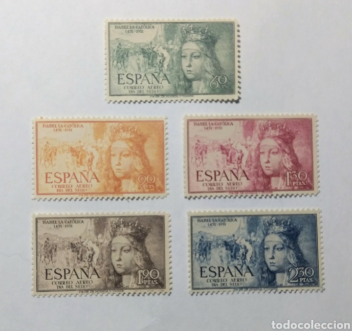 Sellos: 1951. V Cent. Isabel Cat&oacute;lica. Ed.1097/1101**. - Foto 1