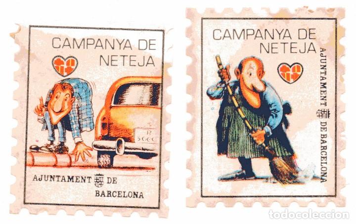 Timbres: S79 LOTE 2 VI&Ntilde;ETAS AJUNTAMENT DE BARCELONA: CAMPANYA DE NETEJA 1970's &iquest;DIBUJOS KIM?