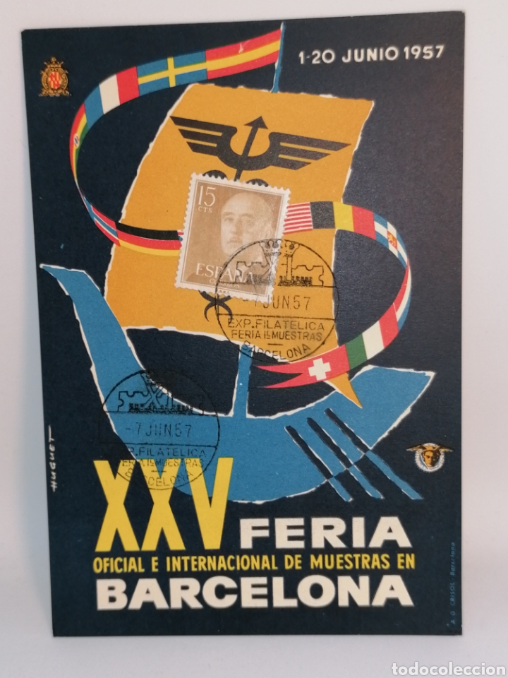 POSTAL FERIA BARCELONA 1957 SELLOS FRANCO (Sellos - España - II Centenario De 1.950 a 1.975 - Cartas)