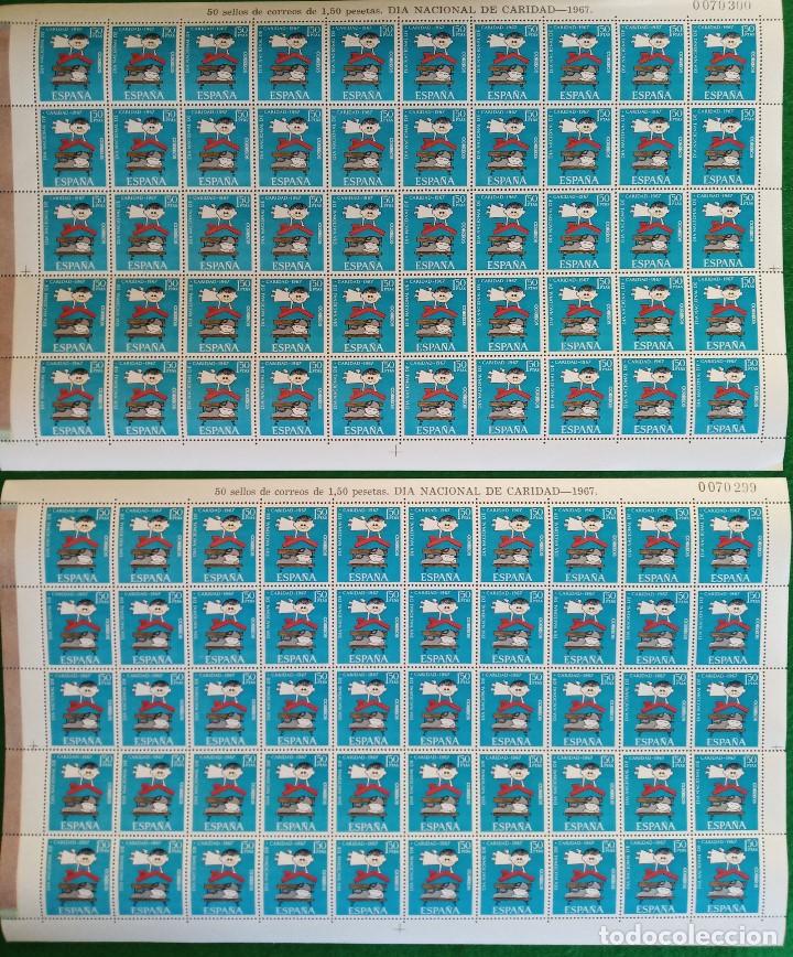 Sellos: EDIFIL 1801 DIA NACIONAL DE LA CARIDAD-1967. 100 SERIES EN 2 PLIEGOS DE 50.