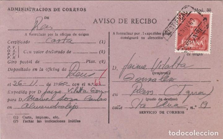 Sellos: TARJETA DE AVISO DE RECIBO DE CORREOS - Foto 1