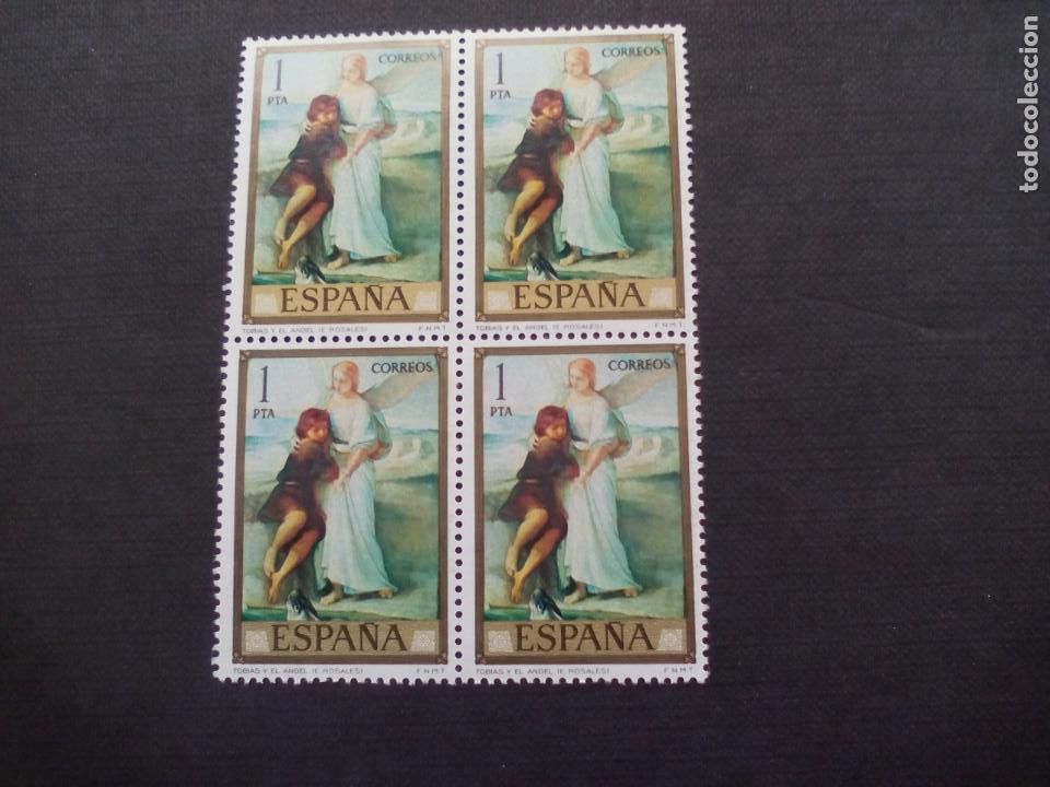 Sellos: BLOQUE DE 4 SELLOS NUEVOS. 1974. TOBIAS Y EL ANGEL. E. ROSALES. PINTURA