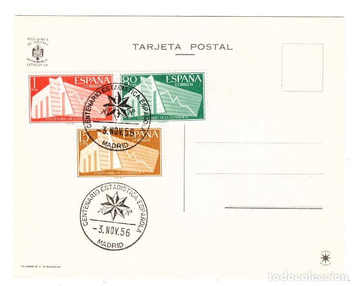 Sellos: 1956 TARJETA POSTAL CENTENARIO DE LA ESTAD&Iacute;STICA - Foto 2