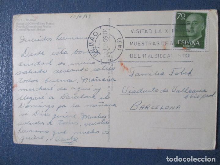 Sellos: POSTAL CIRCULADA 1959 de bilbao a barcelona - Foto 2
