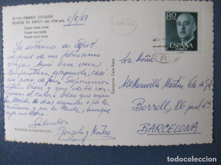 Sellos: POSTAL CIRCULADA 1963 de espot lerida a barcelona - Foto 2