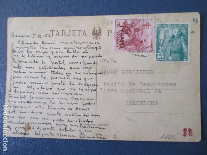 Sellos: POSTAL CIRCULADA 1952 de azagra logro&ntilde;o a zaragoza - Foto 2