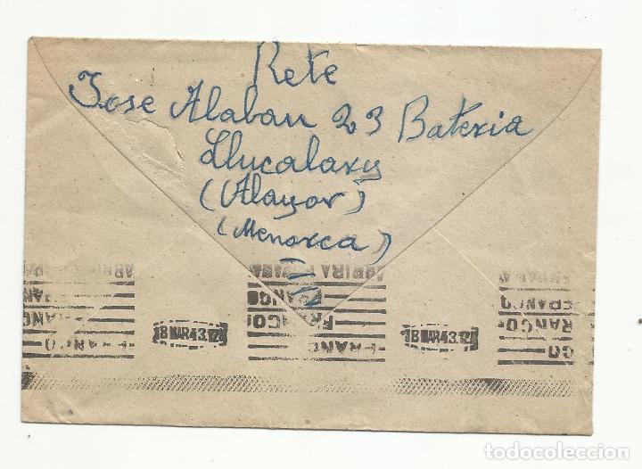 Sellos: circulada 1943 DE MAHON BALEARES A BENIMACLET VALENCIA - Foto 2