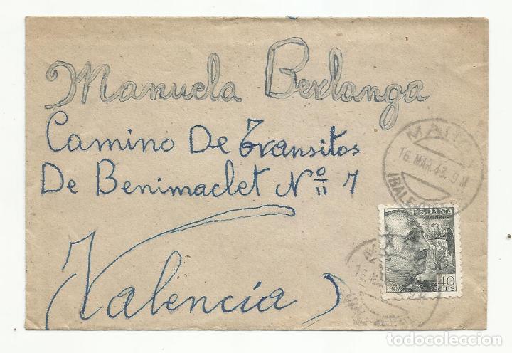 Sellos: circulada 1943 DE MAHON BALEARES A BENIMACLET VALENCIA - Foto 1