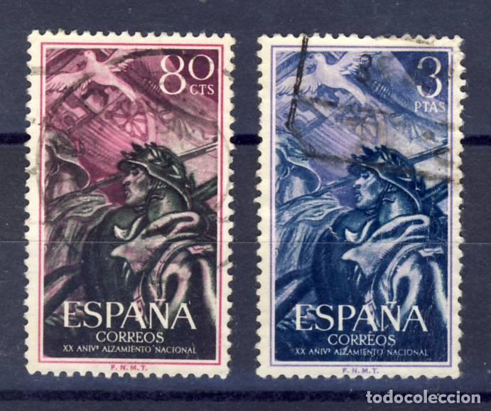 Selos: 1956.- XX ANIVERSARIO DEL ALZAMIENTO NACIONAL.- ED. 1189, 1190.- USADOS.- (3)