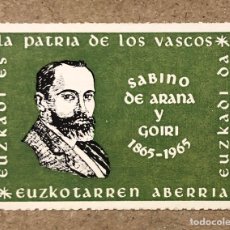 Sellos: SABINO ARANA (1865-1965) SELLO ORIGINAL REALIZADO POR EGI PNV CON MOTIVO CENTENARIO NACIMIENTO. NUEV. Lote 219123658