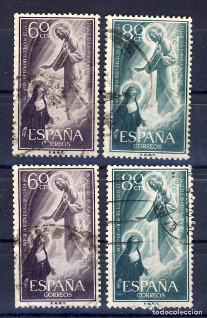 Selos: 1957.- CENTENARIO DE LA FIESTA DEL SAGRADO CORAZ&Oacute;N DE JES&Uacute;S.- ED. 1207 Y 1208 .- USADOS.-(4)