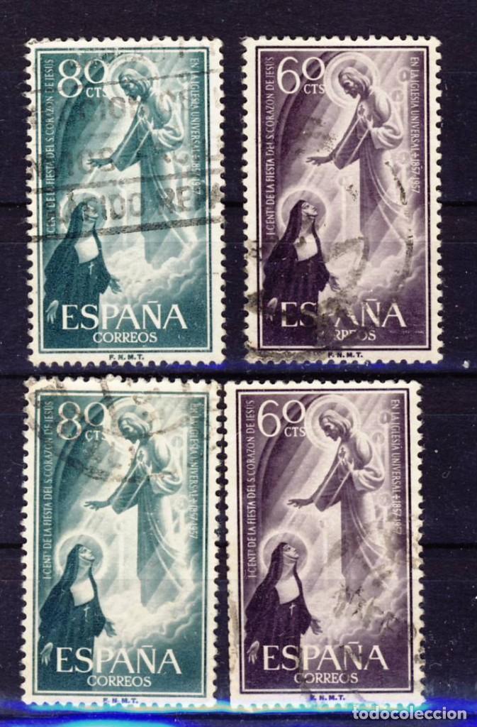 Selos: 1957.- CENTENARIO DE LA FIESTA DEL SAGRADO CORAZ&Oacute;N DE JES&Uacute;S.- ED. 1207 Y 1208 .- USADOS.-(5)