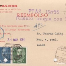 Sellos: CARTA REEMBOLSO CERTIFICADA DE SERRA D'OR - MONASTERIO DE MONTSERRAT 1961