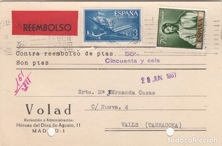 Sellos: CARTA REEMBOLSO DE VOLAD - MADRID 1961 - Foto 1