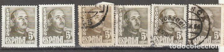 Sellos: ESPAÑA FRANCO EDIFIL 1020 Lote con 2 NUEVOS Y 4 sellos usados 5 centimos.1948 - Foto 3 - 228359840
