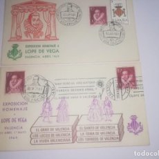Sellos: 2 SOBRES EXPOSICION HOMENAJE A LOPE DE VEGA. VALENCIA ABRIL MAYO 1969