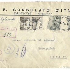 Sellos: 1943 CARTA CERTIFICADO VALENCIA A PRAGA. CONSULADO ITALIA