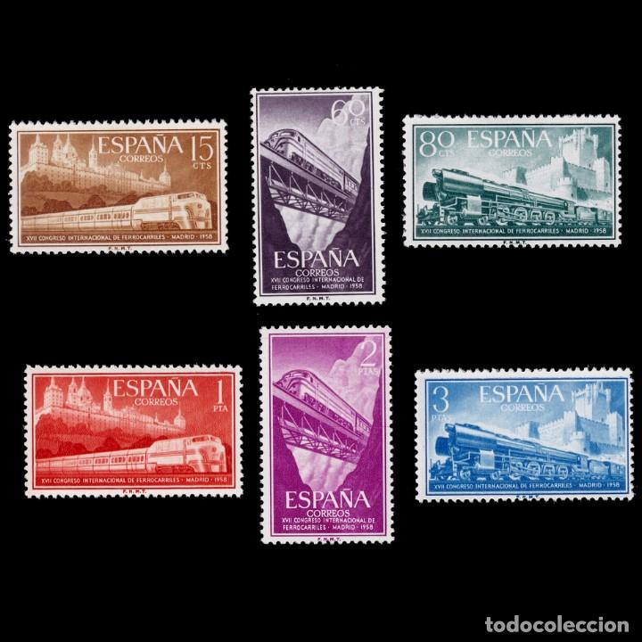 Sellos: 1958.XVI Cong. Ferrocarriles.MH Edifil 1232-1237 - Foto 1