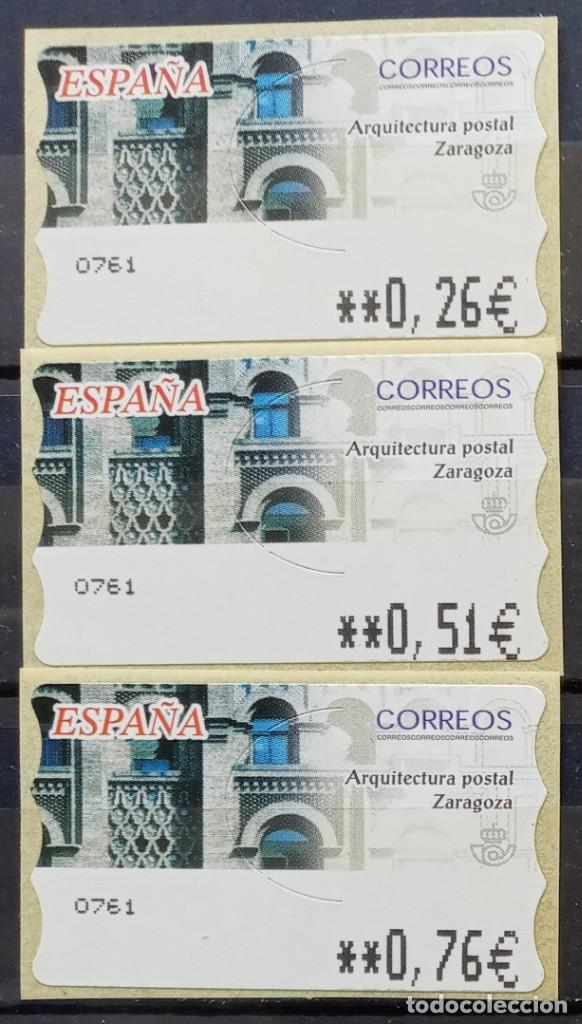 Sellos: ETIQUETAS ATM - EDIFICIO POSTAL - ZARAGOZA - SERIE 3 VALORES - NUEVAS ** - Foto 1
