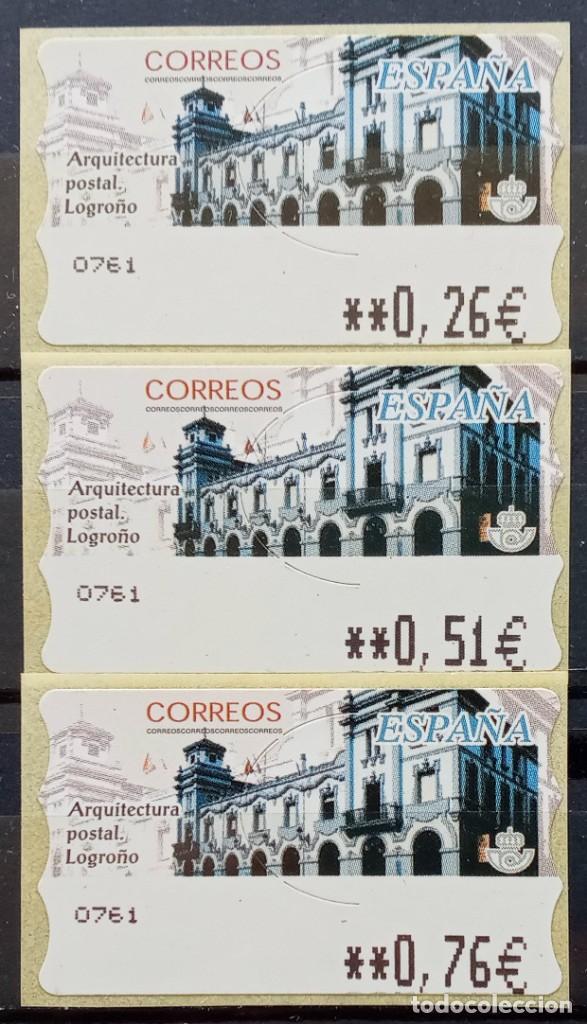 Sellos: ETIQUETAS ATM - EDIFICIO POSTAL - LOGRO&Ntilde;O - SERIE 3 VALORES - NUEVAS ** - Foto 1