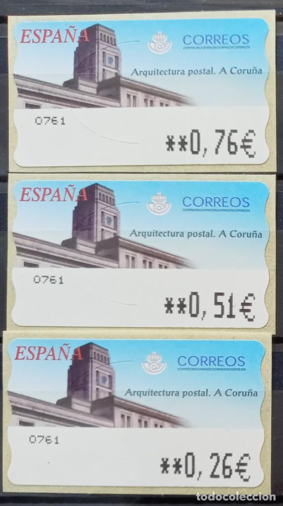 Sellos: ETIQUETAS ATM - EDIFICIO POSTAL - A CORU&Ntilde;A - SERIE 3 VALORES - NUEVAS ** - Foto 1