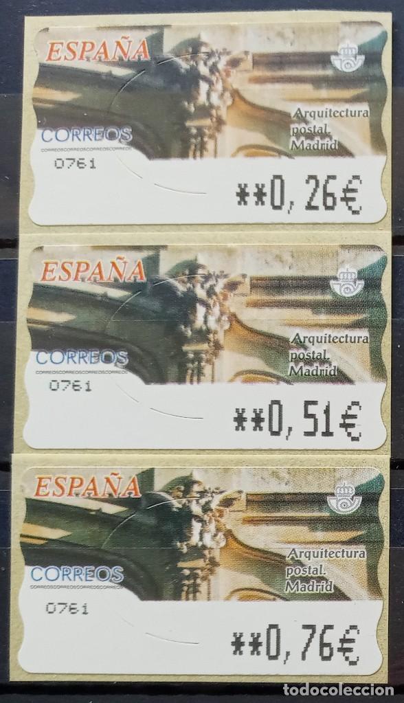 Sellos: ETIQUETAS ATM - EDIFICIO POSTAL - MADRID - SERIE 3 VALORES - NUEVAS ** - Foto 1