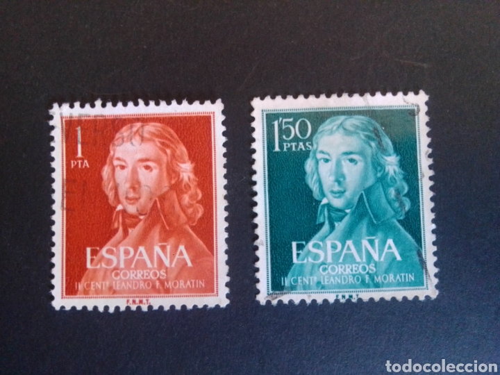 Sellos: CENTENARIO DE MORATIN. 1961. EDIFIL 1328/1329. SERIE COMPLETA. USADA.