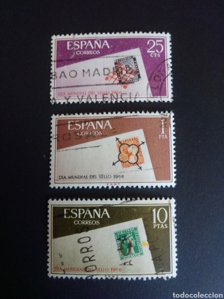 Timbres: DIA DEL SELLO. 1966. EDIFIL 1723/1725. SERIE COMPLETA. USADA.