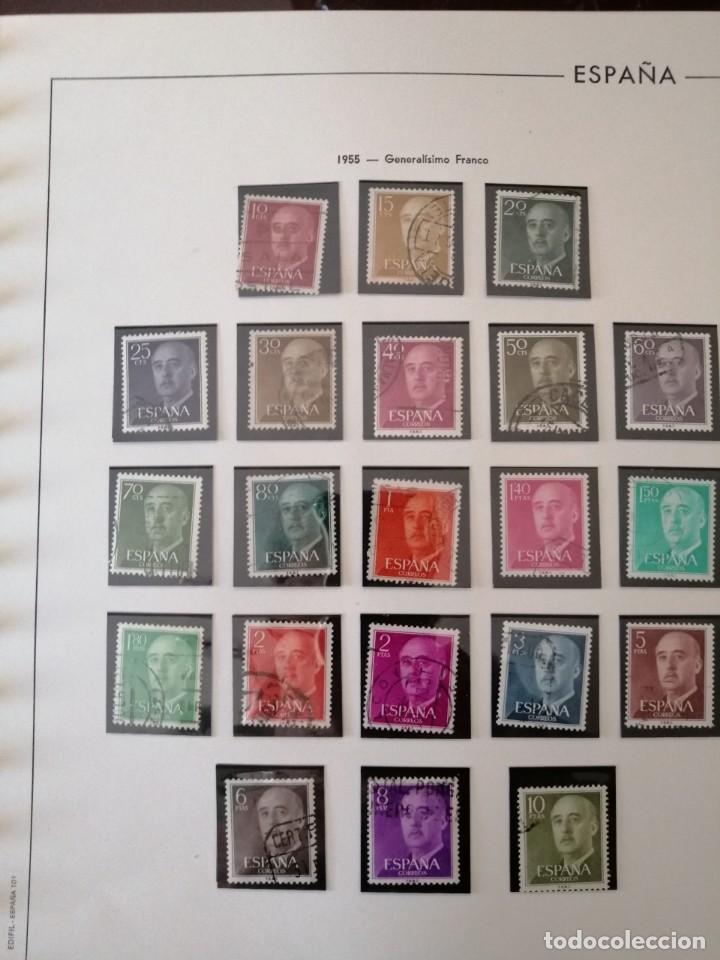 Sellos: Lote sellos matasellados a&ntilde;o 1954 al 1957, completo, en hojas Edifil con filoestuches transparentes.