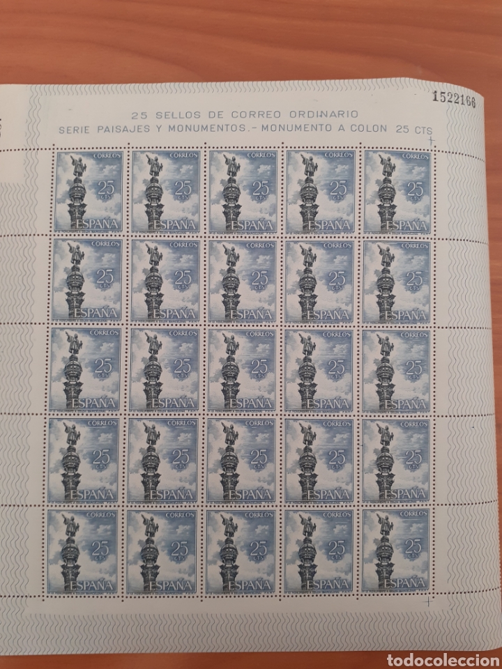 Sellos: Hoja 25 sellos monumento Col&oacute;n 1965 edifil 1643