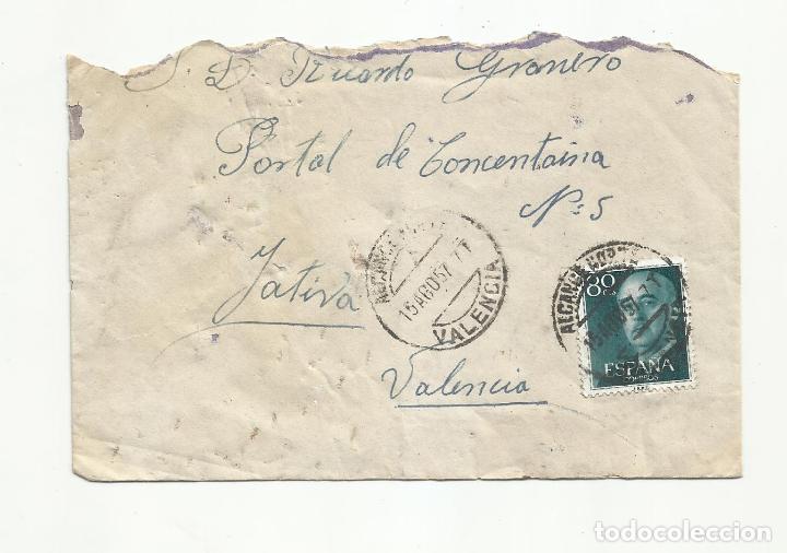 CIRCULADA 1957 DE ALCANCE NORTE VALENCIA A XATIVA JATIVA (Sellos - España - II Centenario De 1.950 a 1.975 - Cartas)