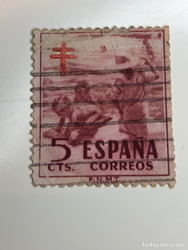 Sellos: Sello Espa&ntilde;a 5 c&eacute;ntimos 1951 Pro tuberculosis usado - Foto 1