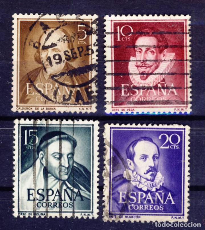 Selos: ESPA&Ntilde;A.- 1950-53.- LITERATOS.- ED.1071-72-73-74.-USADOS.- (7)