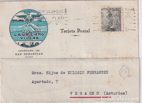 Timbres: Postal comercial Laureano Villar San Sebasti&aacute;n. Vegadeo Asturias. 1953