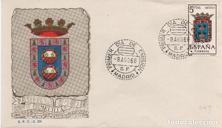 Sellos: Sobre primer d&iacute;a del escudo de Melilla. 1966 - Foto 1