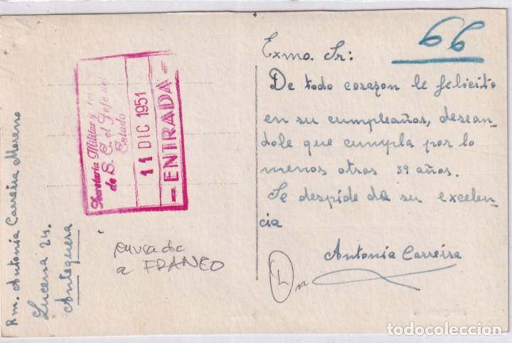 Stamps: Postal Antequera Vista parcial Secretar&iacute;a militar. Enviada a Franco en 1951