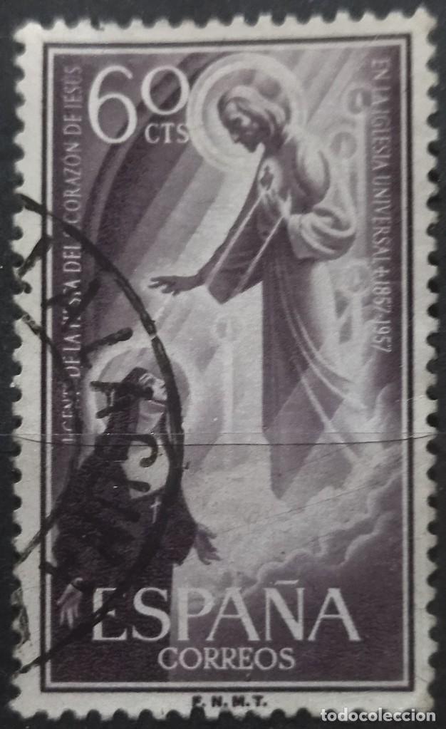 Sellos: Espa&ntilde;a 1957 Sagrado Coraz&oacute;n de Jes&uacute;s. USADO. - Foto 1