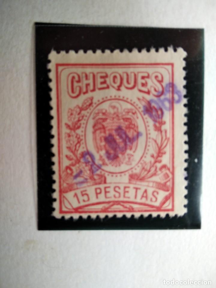 Sellos: SELLO CHEQUES (15 PESETAS) MATASELLADO 1963. - Foto 1