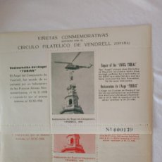 Sellos: HOJITAS DEL CIRCULO FILATELICO DE VENDRELL - RESTAURACION DEL ANGEL DEL CAMPANARIO 1958. Lote 365790246