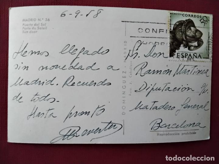Sellos: postal PUERTA DEL SOL CIRCULADA 1958 DE MADRID A BARCELONA - Foto 1
