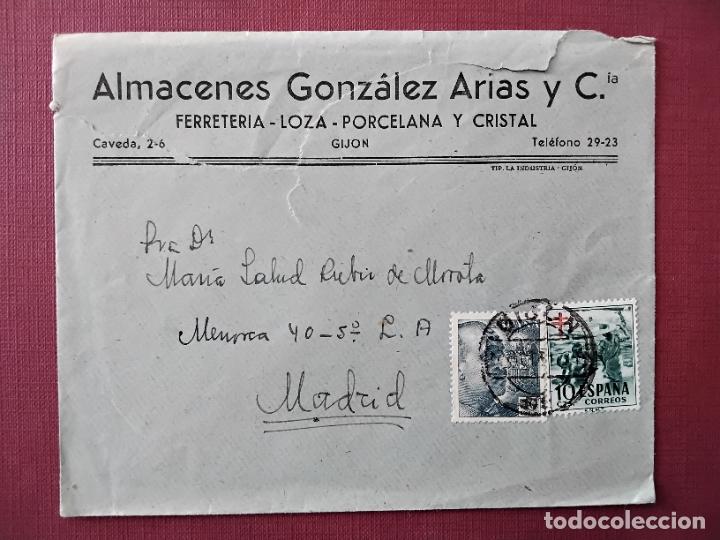 Sellos: circulada 1951 de gijon a madrid - Foto 1
