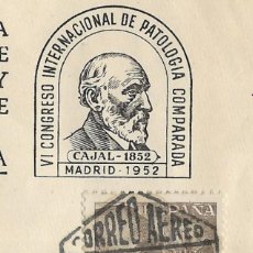 Sellos: 1952 CARTA FRONTAL MADRID A FRANCIA. CONGRESO MÉDICO CENTENARIO RAMÓN Y CAJAL
