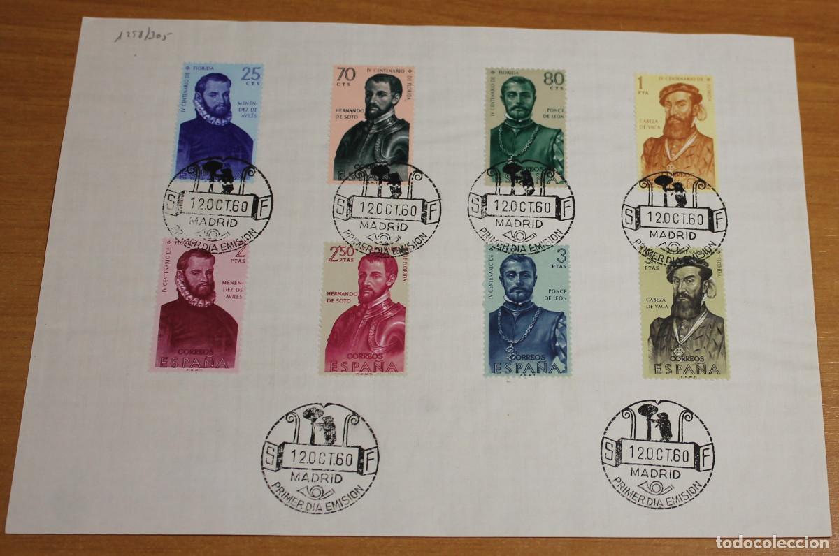 Sellos: 1960. Serie 1298/1305 en pliego. Matasellos de primer d&iacute;a de circulaci&oacute;n. Muy bonito.