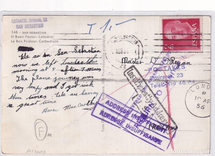 Timbres: Postal San Sebasti&aacute;n El Buen Pastor. Catedral circulado con marcas de direcci&oacute;n insuficiente.