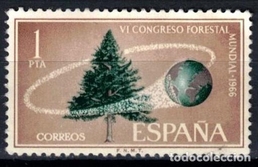 Sellos: ESPA&Ntilde;A 1966 - EDIFIL 1736 - VI CONGRESO FORESTAL - Foto 1