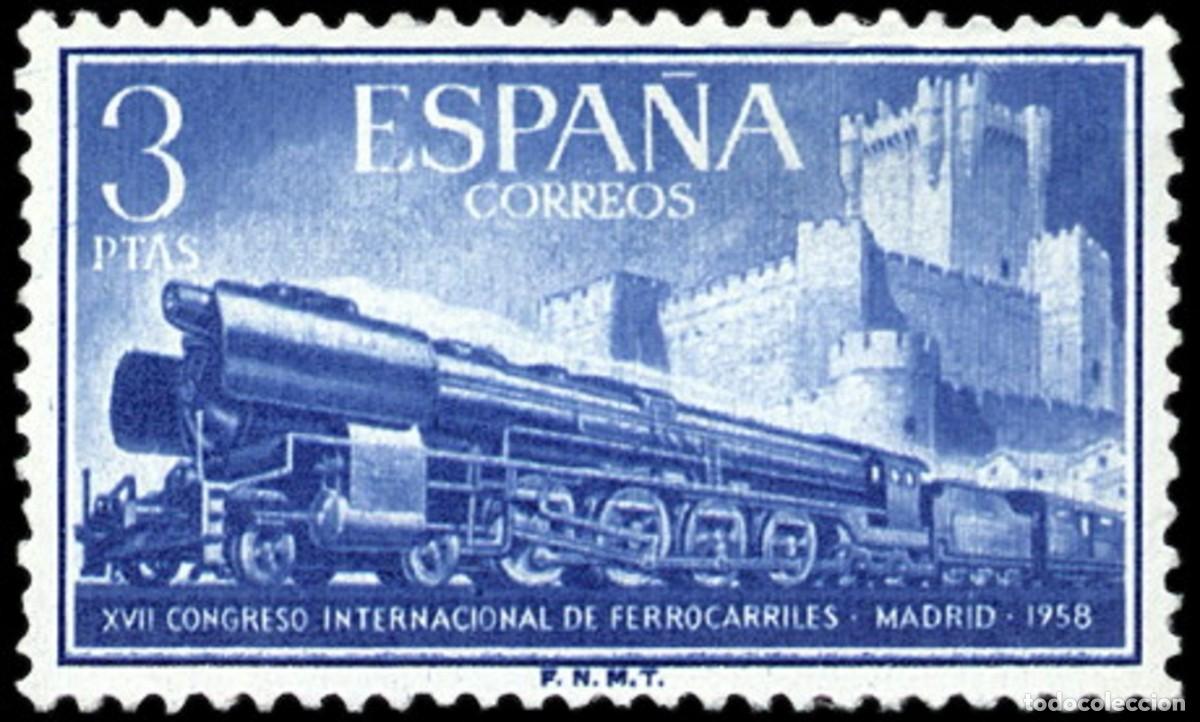 Sellos: ESPA&Ntilde;A 1958 -FERROCARRILES - TRENES - EDIFIL 1237* - Foto 1