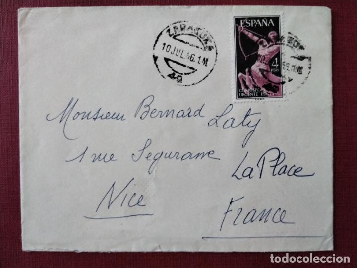Sellos: circulada 1956 de zaragoza a nice francia - Foto 1