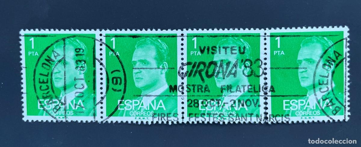 Timbres: A&ntilde;o 1977 - Edifil 2390-bloque de 4 en l&iacute;nea-usados-bonito matasellos de Girona-muestra filat&eacute;lica