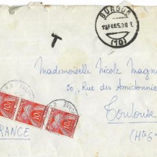 Francobolli: 1953 BURGOS A FRANCIA. CORREO AÉREO. CARTA SIN FRANQUEO. SELLOS DE TASAS FRANCESES
